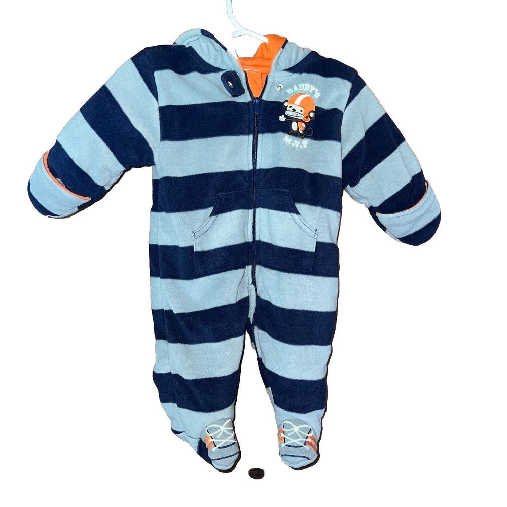 Carter's baby boy 3 month Snow Suit Bunting blue gray stripe Daddys MVP soft